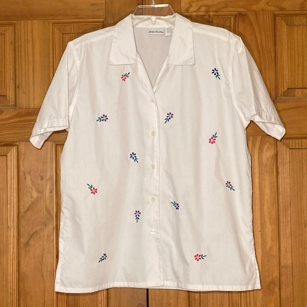 NWOT Bobbie Brooks Vintage 90s Top Short Sleeve Blouse White Size L Large